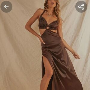 Peppermayo Palas Maxi Brown Satin Dress